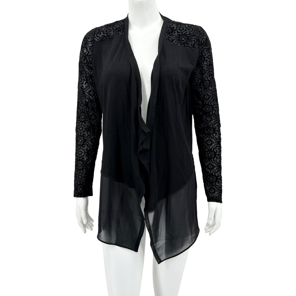 August Silk Sweater Womens Small Black Velvet Burnout Cardigan Whimsigoth Witchy